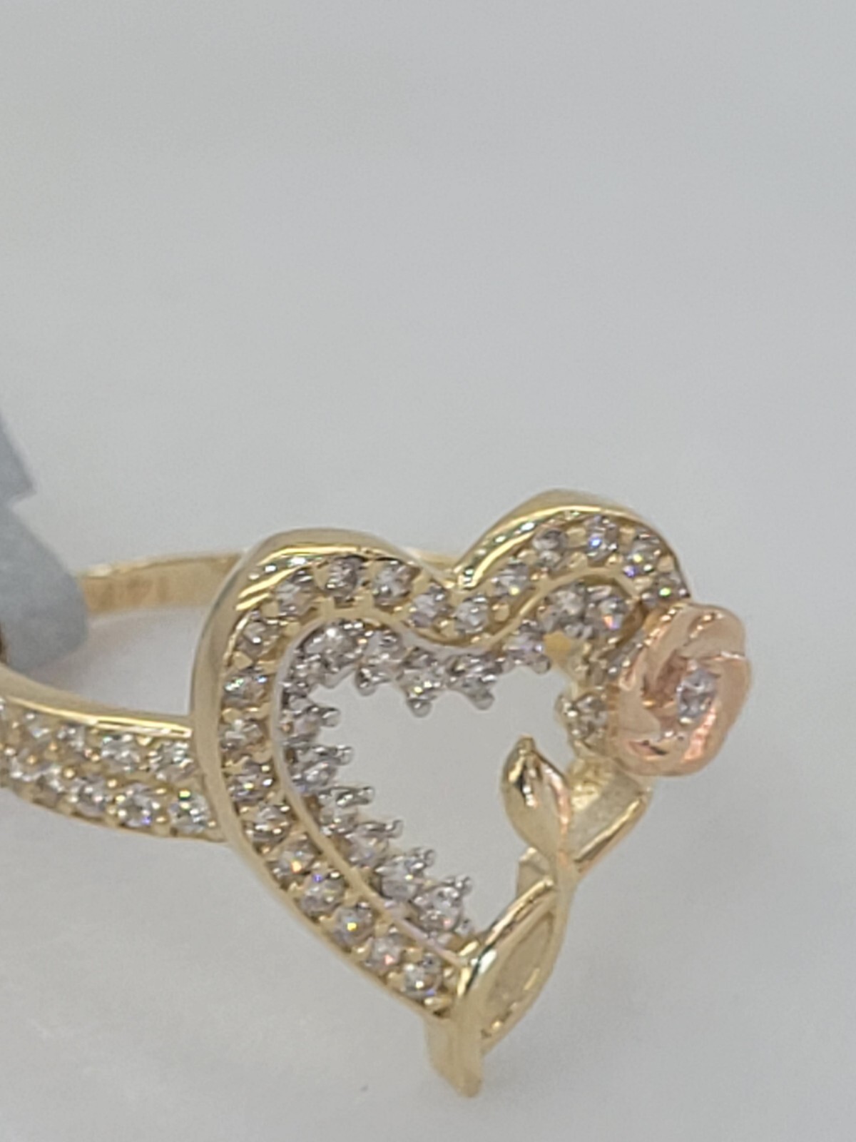 Big Solid 14k rose yellow Gold flower Heart ring size 6789 10