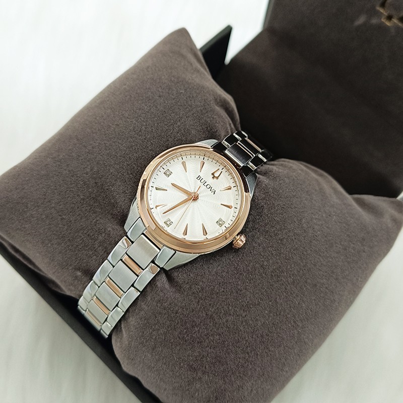 Bulova 98P200 Lady Sutton White&Rose Gold Diamond Quartz Women’s New Watch 28mm
