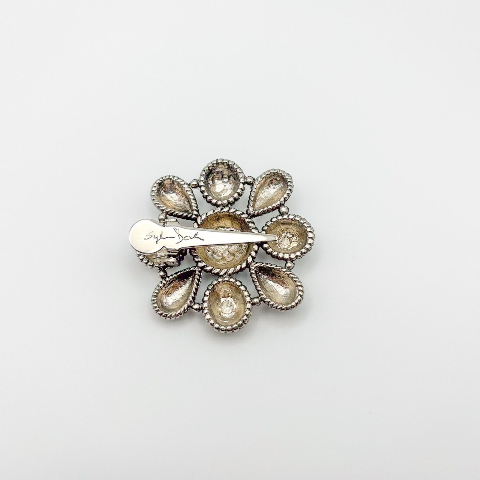 Vintage Sylvia Dahl Dress Scarf Clip Silver Tone Floral Estate