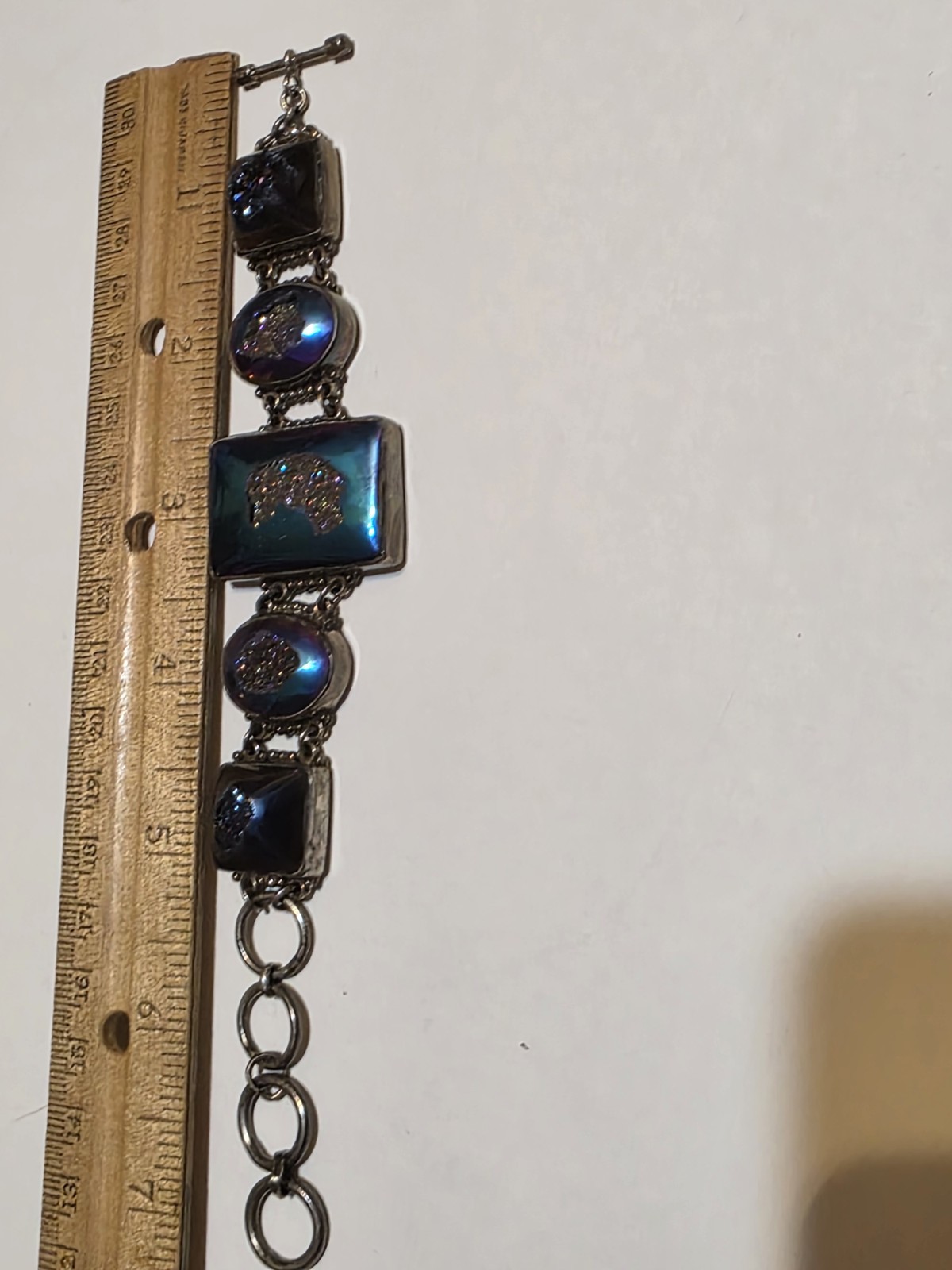Signed SAJEN 925 Sterling Silver Chalcedony Amethyst Druzy Quartz Bracelet 45g