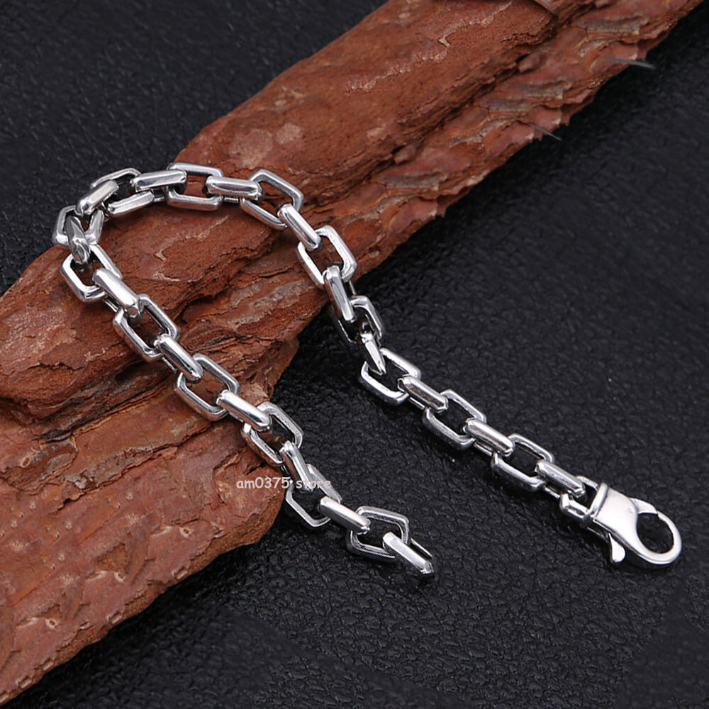 Real S925 Sterling Silver Women Man’s 7mm Square Cable Link 7.87inch /25-26g