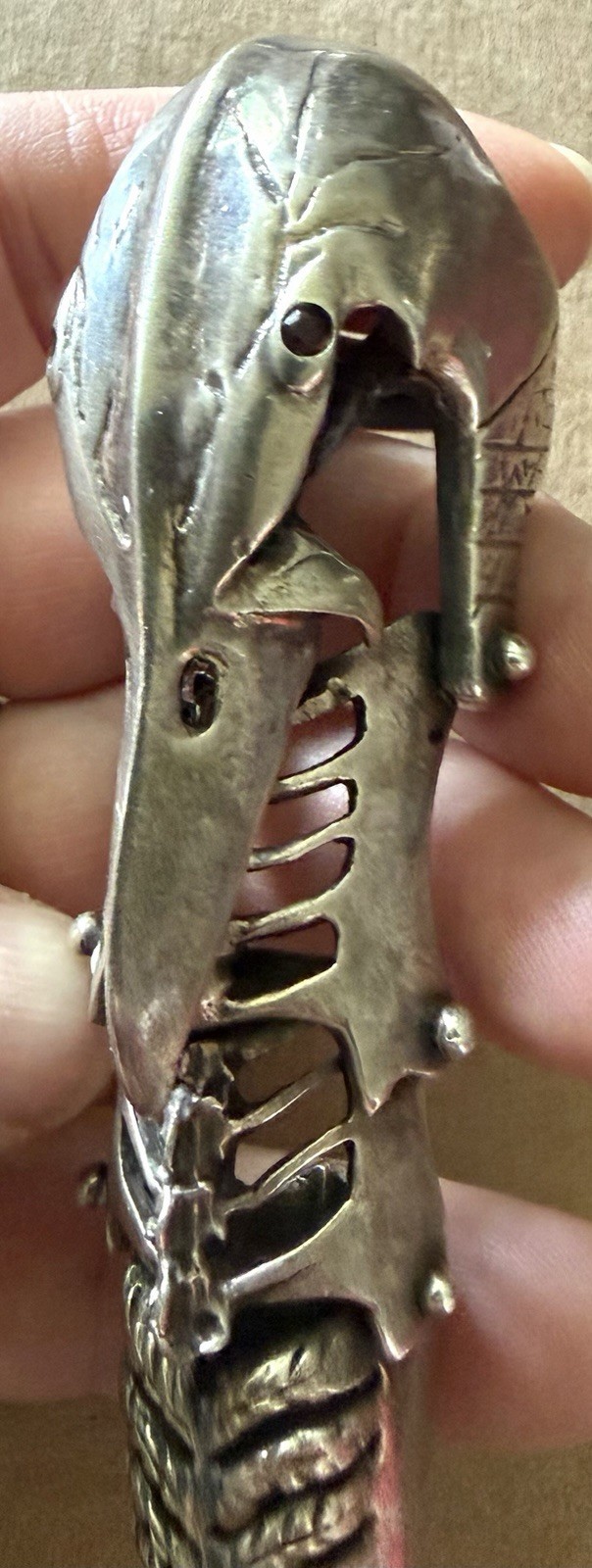 LARGE GOTHIC STERLING SILVER RAVEN SKULL FULL FINGER RING