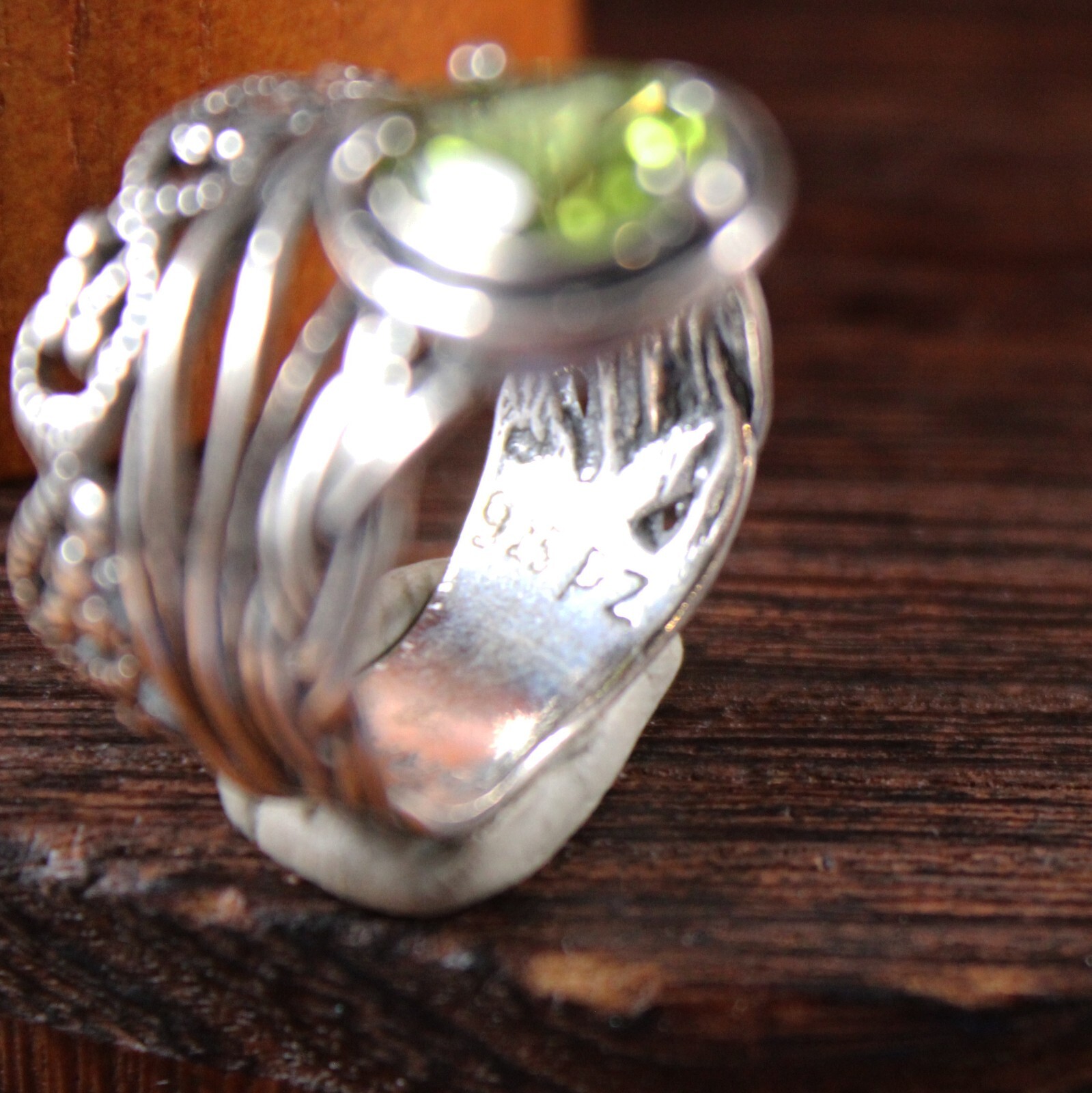 PAZ Creations Pear Shaped Peridot Ring Sterling Silver Size 7.25 PZ ISRAEL
