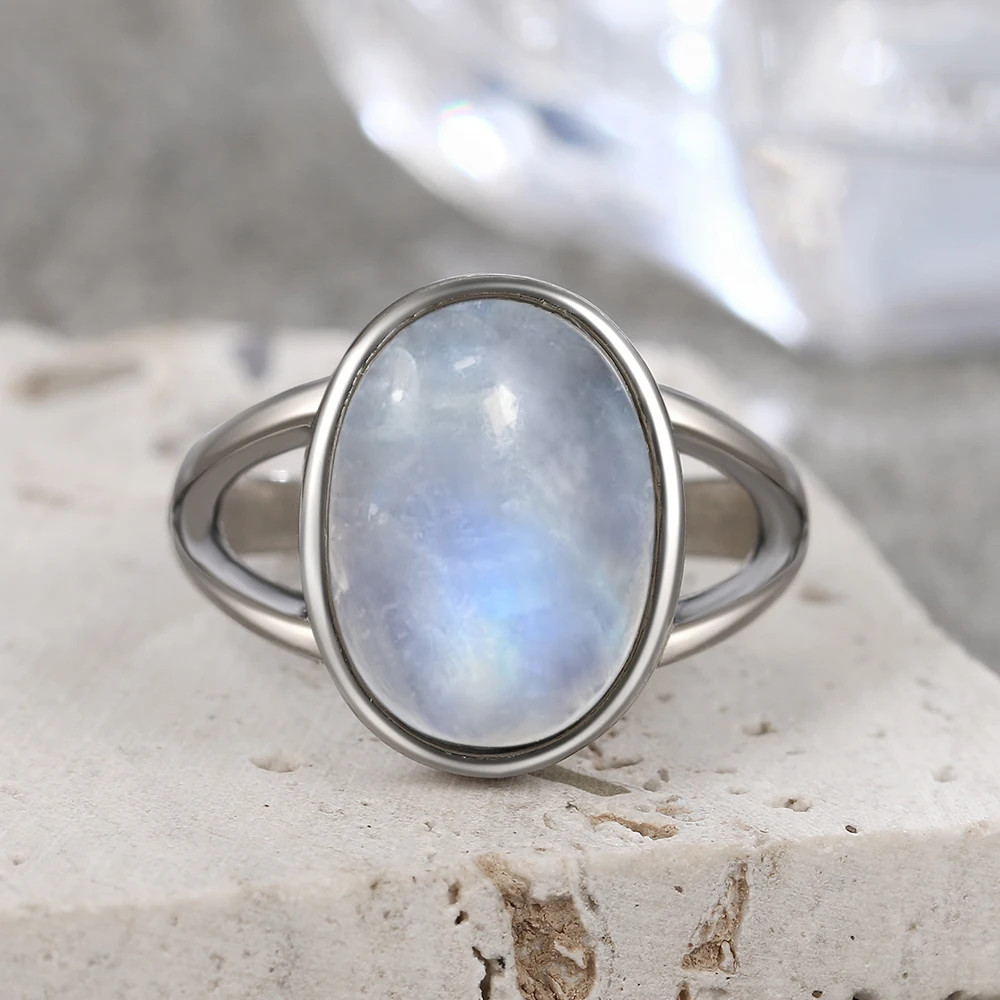 Moonstone Ring Sterling Silver Oval Tension Mount Vintage Wedding Women Jewelry