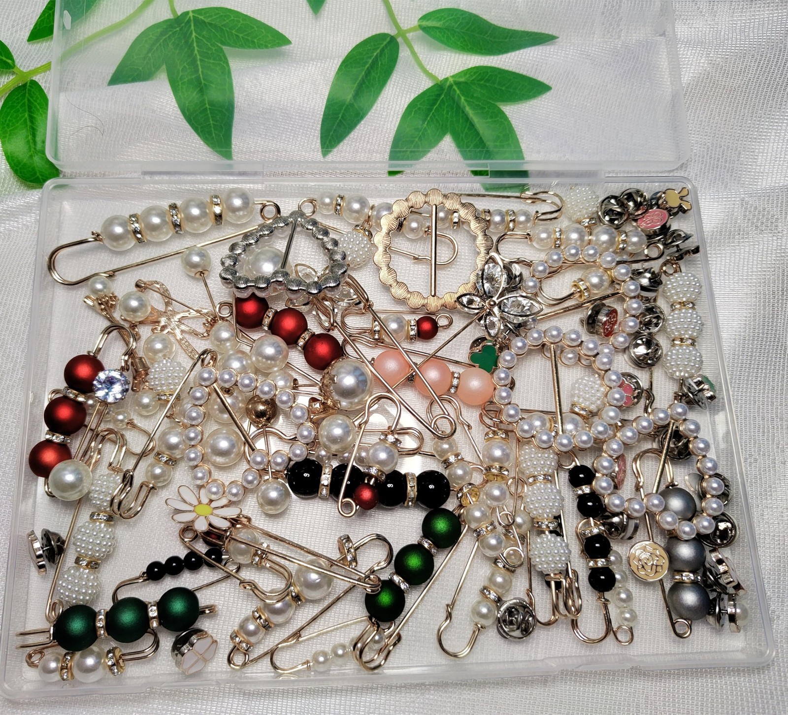 76 Pieces Pearl Brooch Pins Set, Scarf Ring Clips and Sweater Shawl Safety Pi…