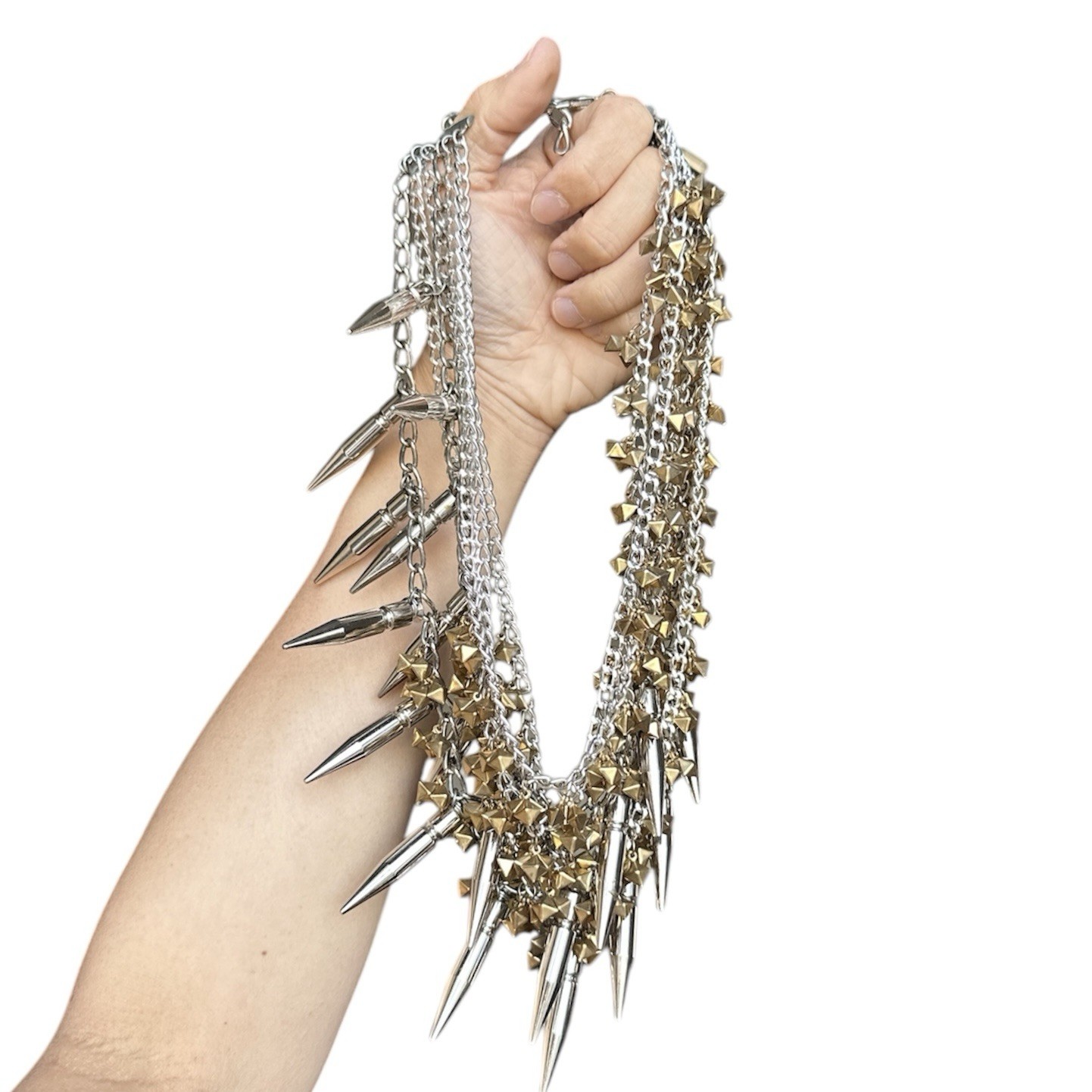 RARE Assad Mounser Chunky Gold And Silver Spike (bullet) Statement Necklace