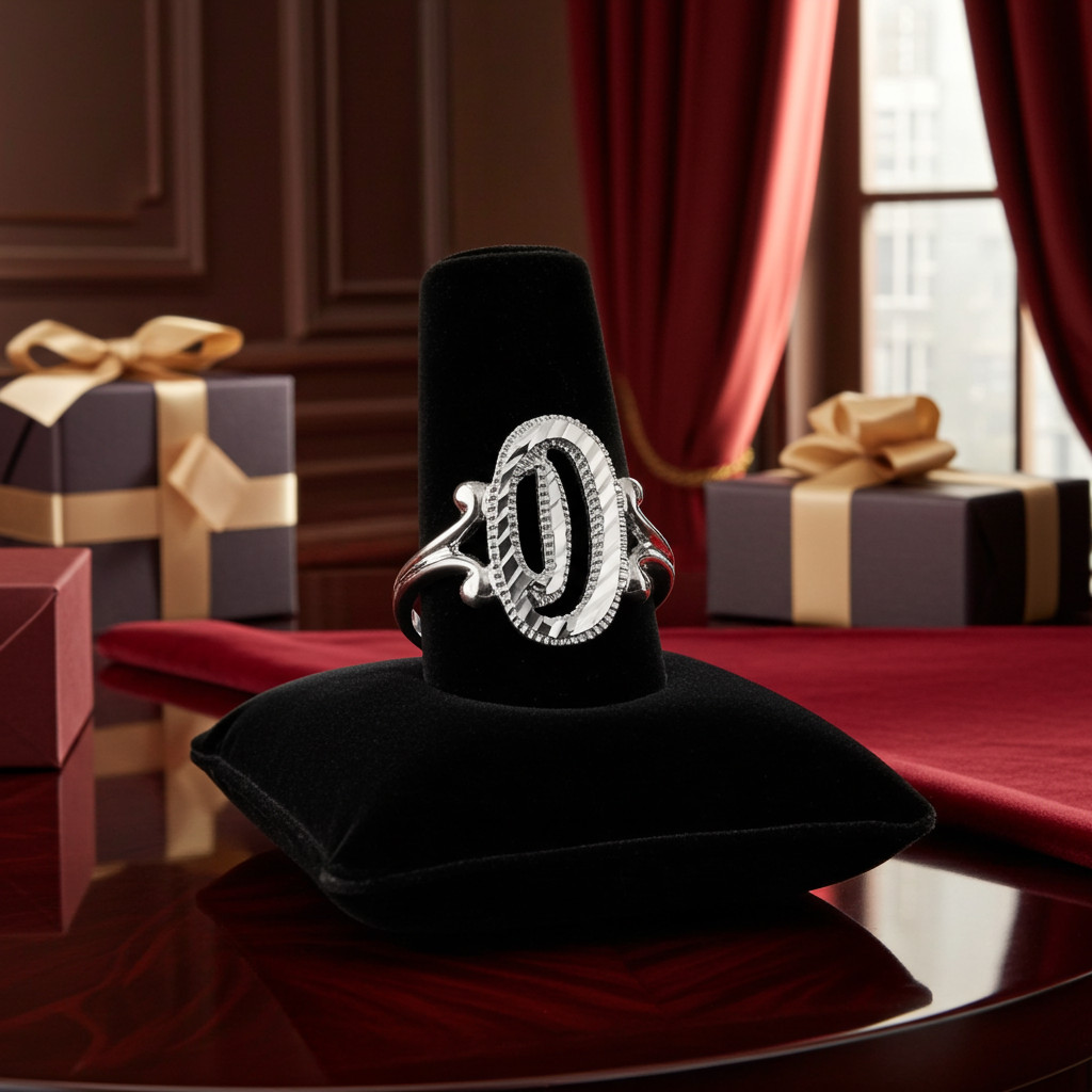Elegant Sterling Silver Sparkle-Cut Cursive Letter Initial Script Ring for Women