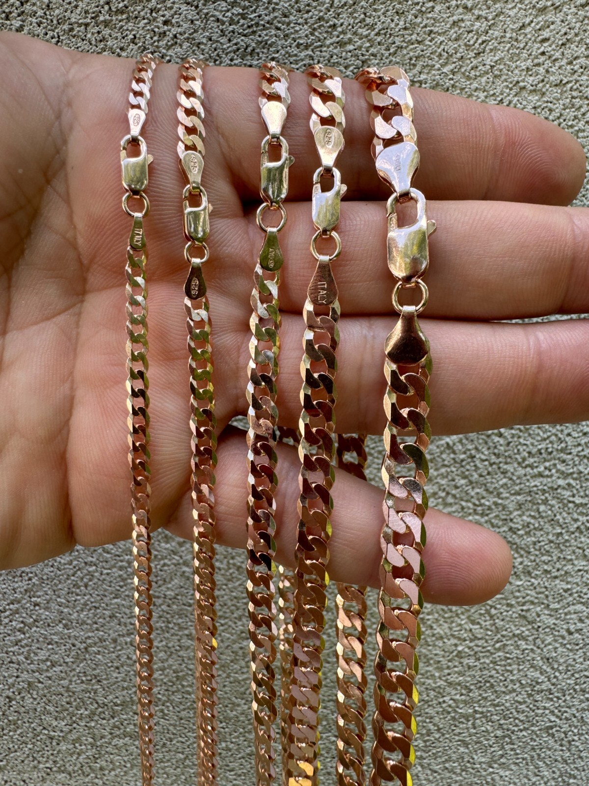 14k Rose Gold Plated REAL Solid 925 Silver Flat Cuban Link Chain Necklace 3-8mm