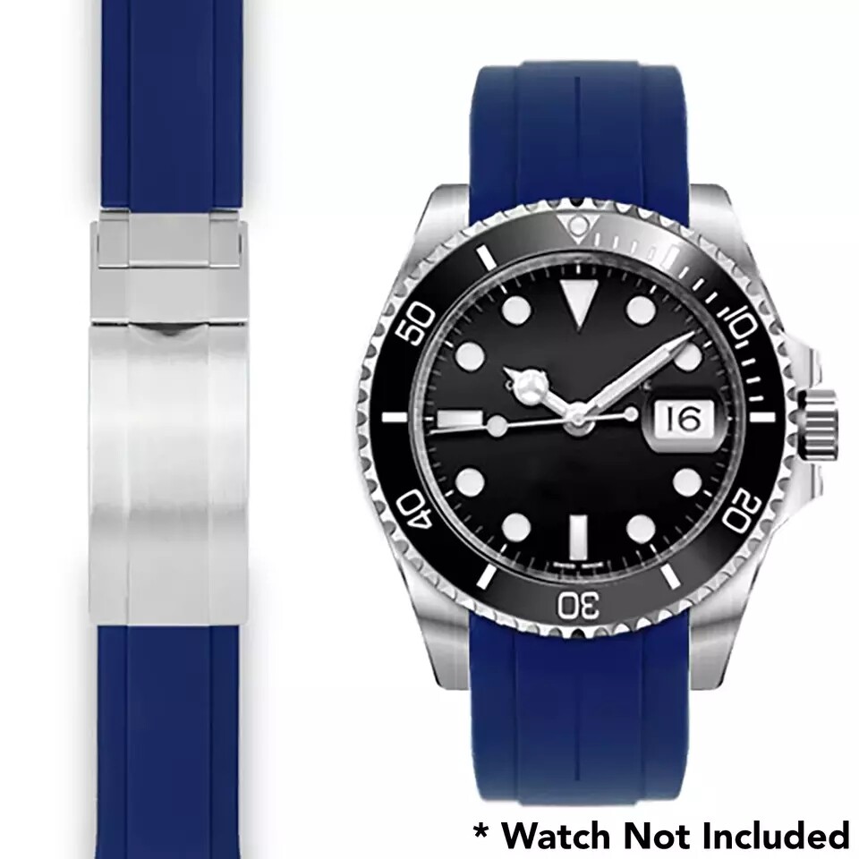 20mm Curved End Silicone Watch Band Rubber Strap for Rolex with Clasp or Without
