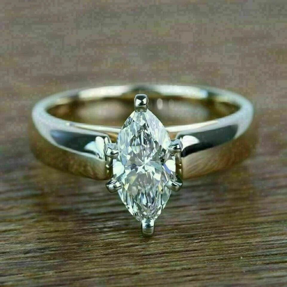 2Ct Marquise Lab Created Diamond Solitaire Engagement Ring 14K White Gold Plated