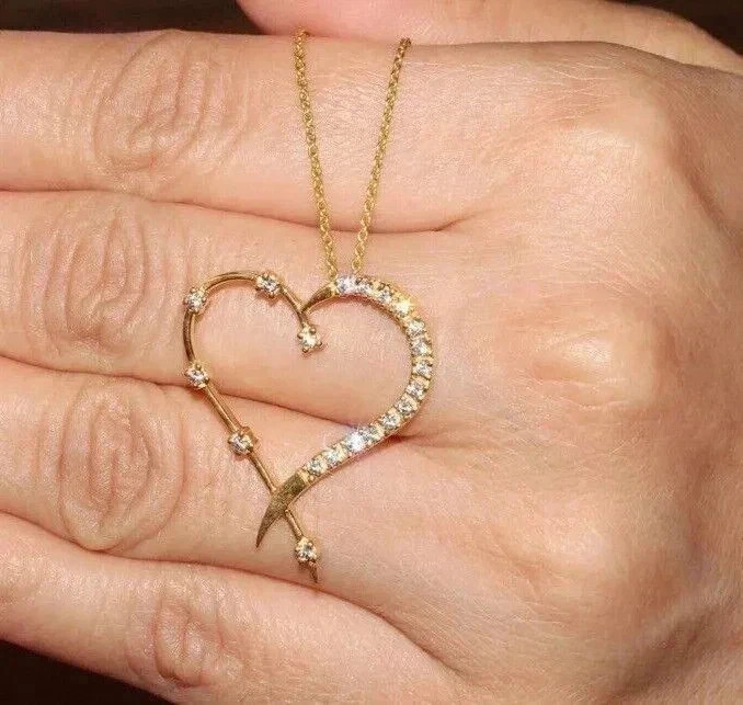 2Ct Round Cut White Moissanite Women’s Fancy Pendant 14K Yellow Gold Plated