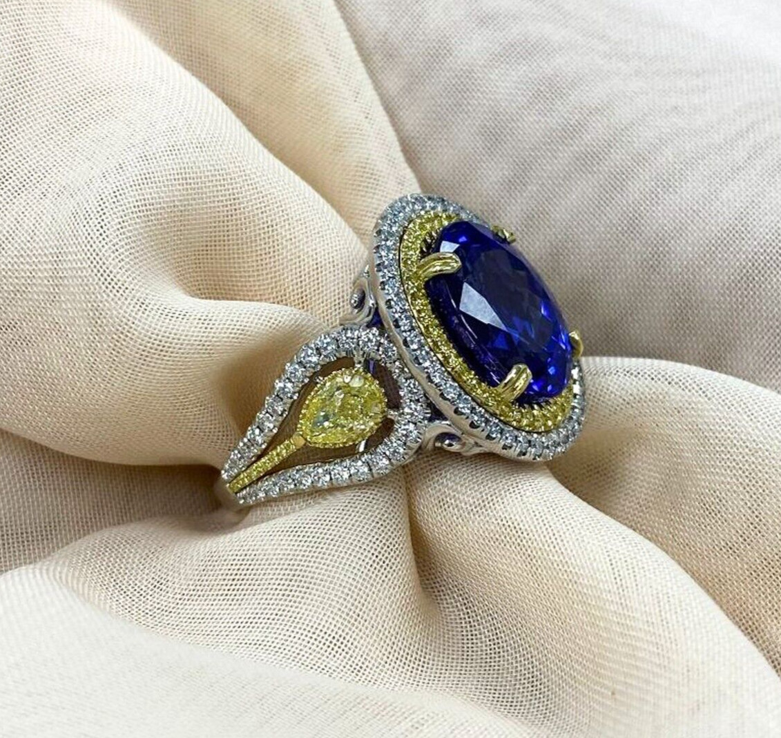 GIA 7.71CT Oval Brilliant Cut Tanzanite Diamond Ring 14k White Gold 9.59 TCW