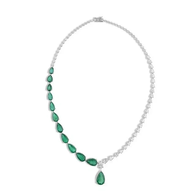 Tennis Necklace Lab Created Diamond 15CT Pear Cut 14K White Gold Plated Silver