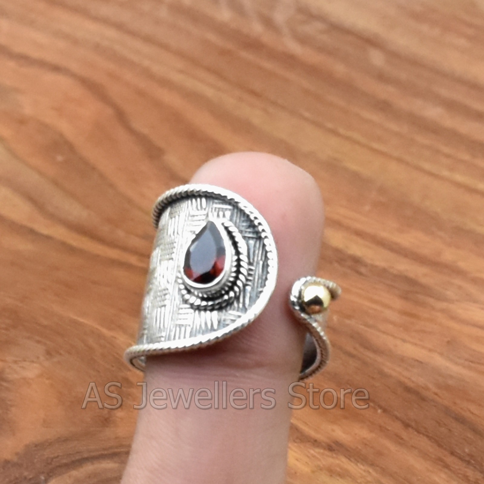 Garnet Silver Gemstone Ring, 925 Sterling Silver Ring, Statement Adjustable Ring