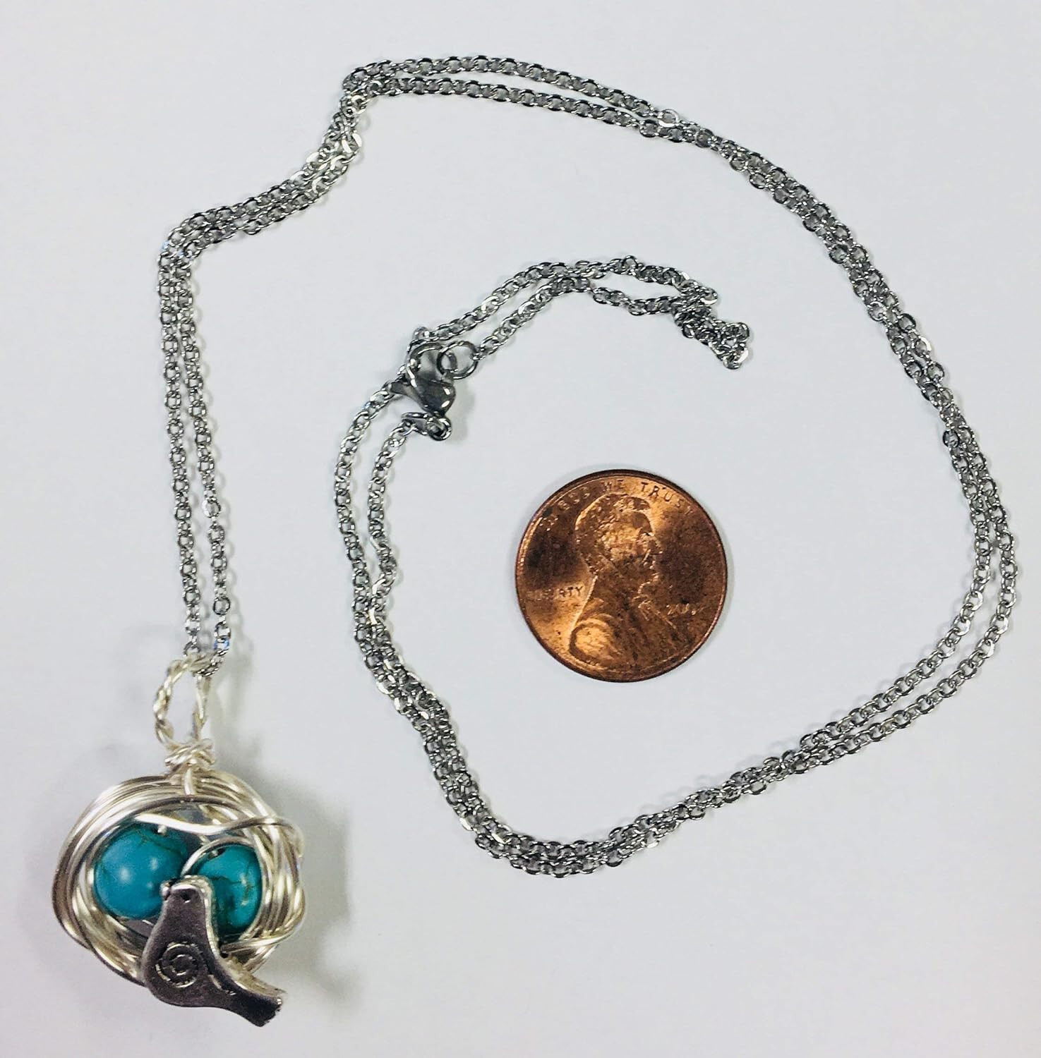 Robins Nest or Bird’s Nest Pendant Necklace with 2 Turquoise Eggs, FREE SHIPPING