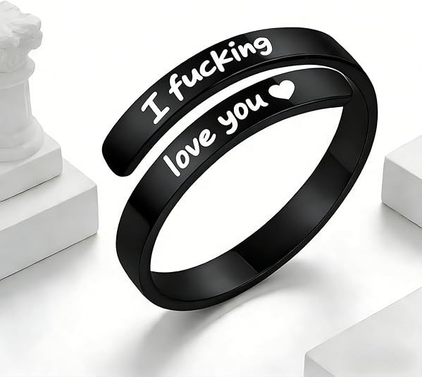 I Fcking Love You Ring, Stainless Steel Engraved Inspirational Words Heart Open