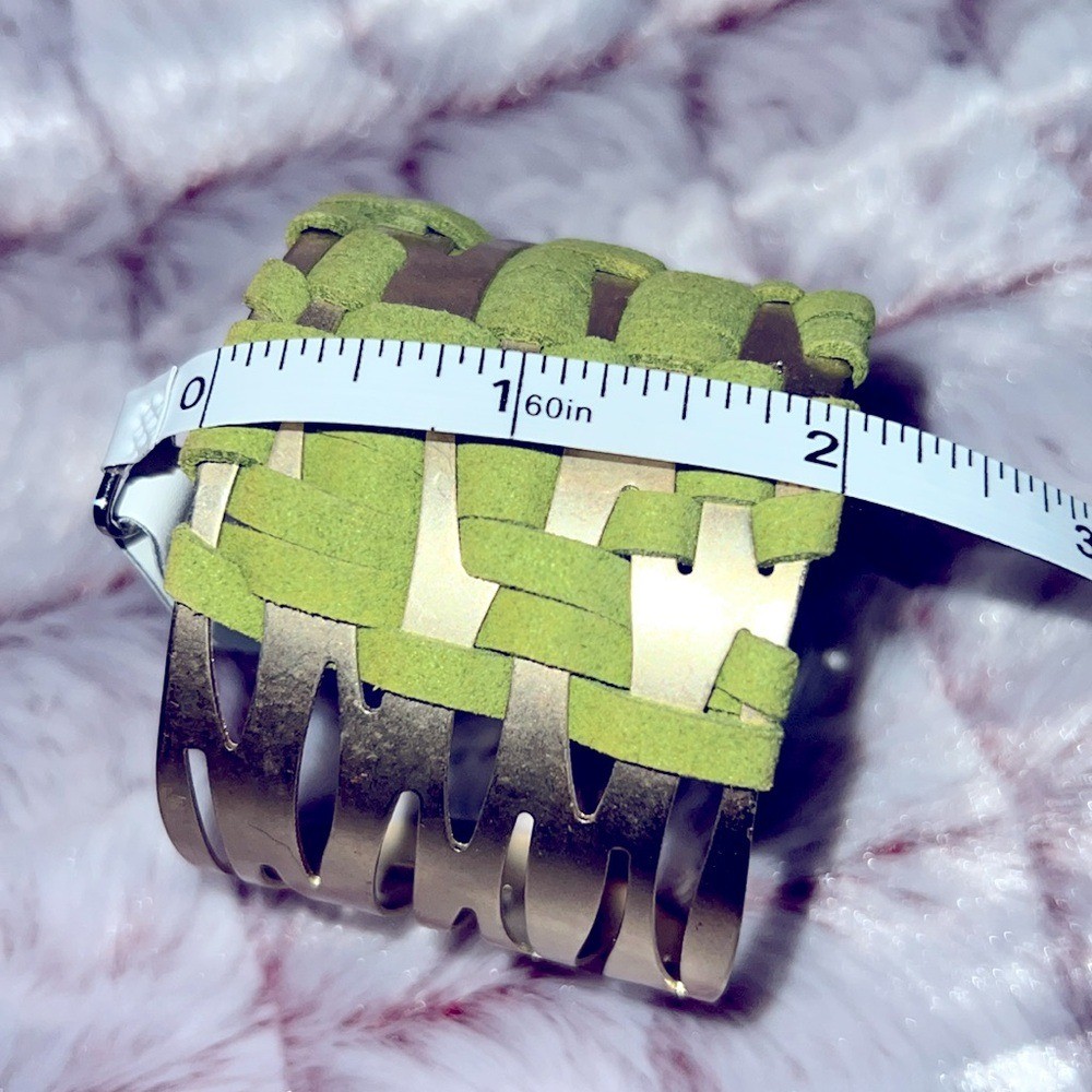 Vibrant Green and Gold Basket-Weave Bracelet and Bow Bracelet 2 Piece