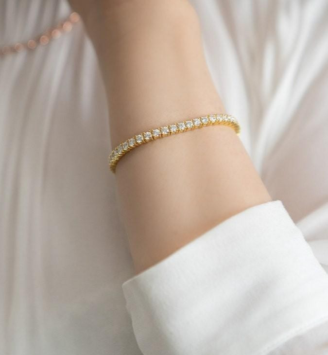 Christmas Gift Sale ! Round Natural Diamond Tennis Bracelet In 14k Yellow Gold