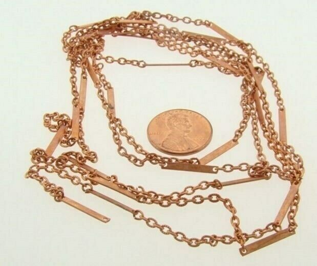 5 FEET VINTAGE COPPER COATED STEEL KNURLED CABLE FANCY BAR 2mm. DECO CHAIN N49