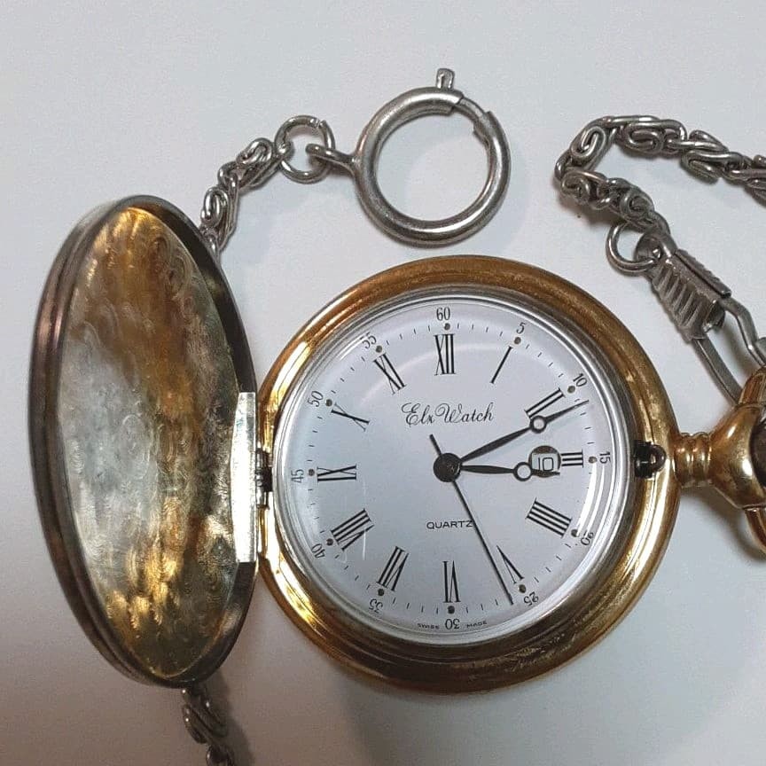 Swiss Pocket Watch with Jungfrau & Eiger Engraving, Vintage Unused