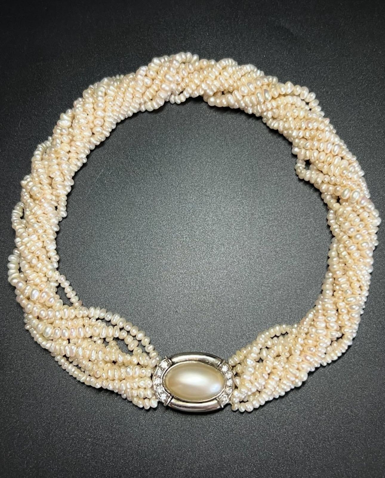 Vintage 10 Strand Natural Pearl Choker Necklace White Pearls Statement 38cm!!