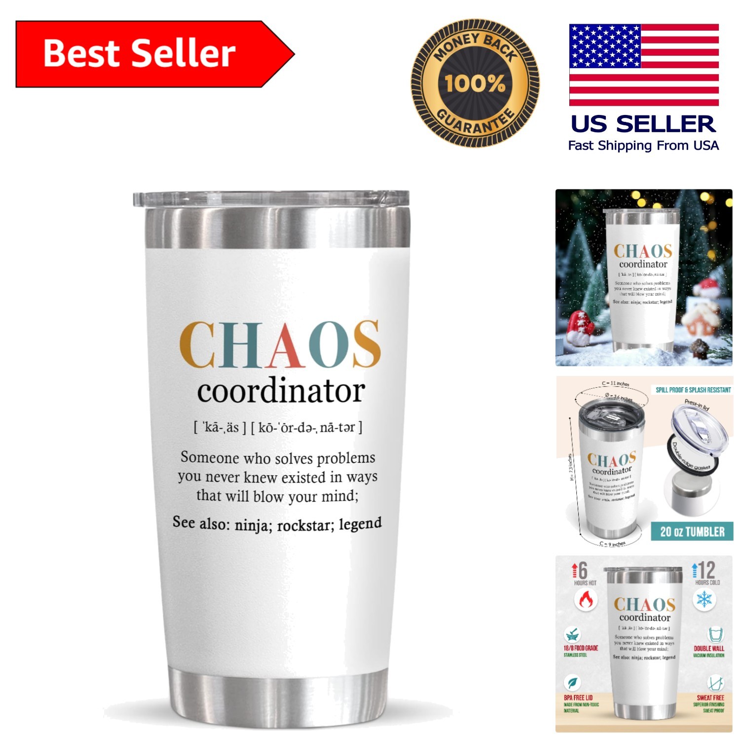 Insulated 20oz Chaos Tumbler – Stylish Christmas Gift for Coworkers & Friends