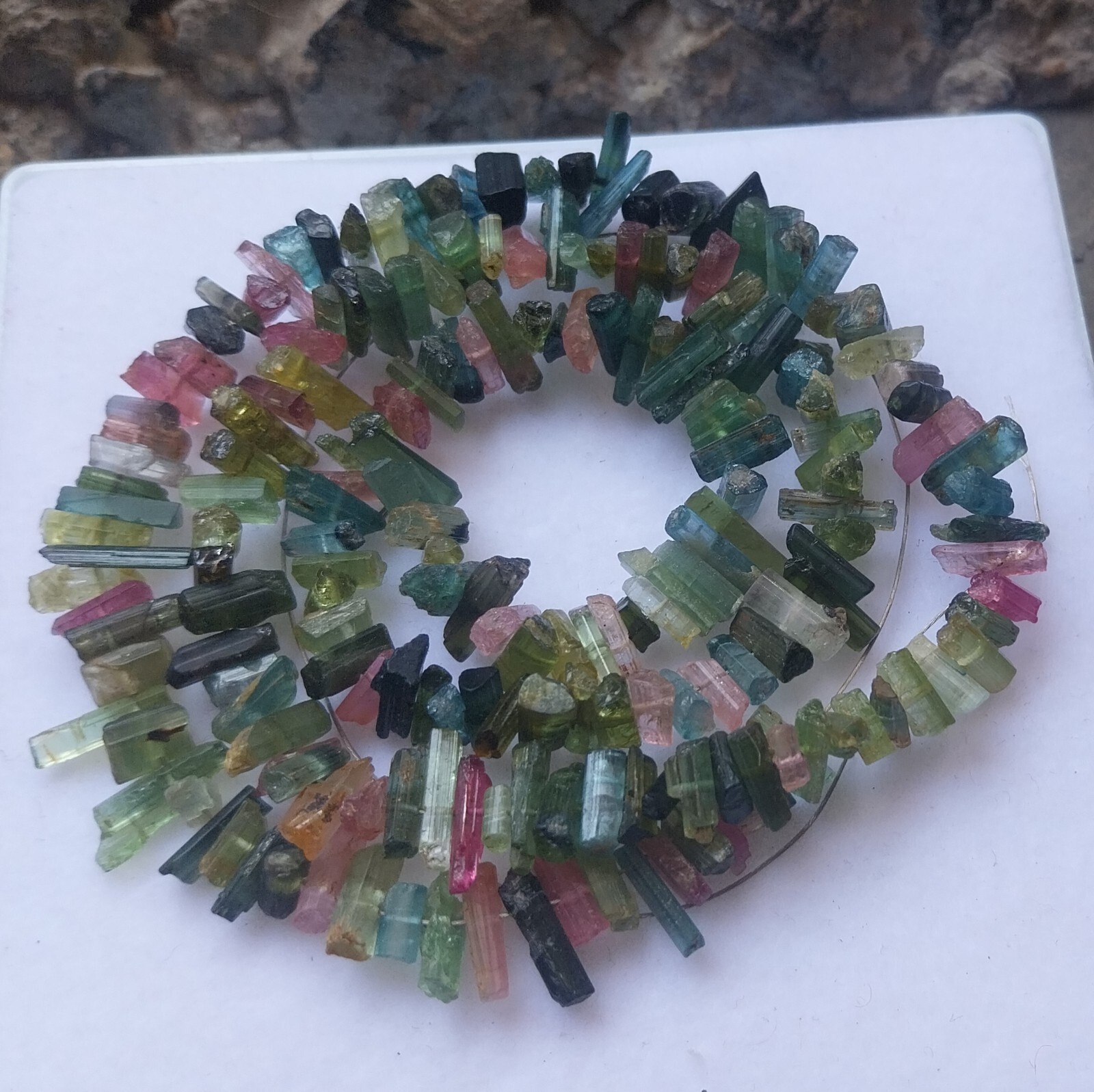 105 Ct 4 to 11 MM Natural Multi Color Tourmaline Raw Rough Pencil 18 Inch Beads