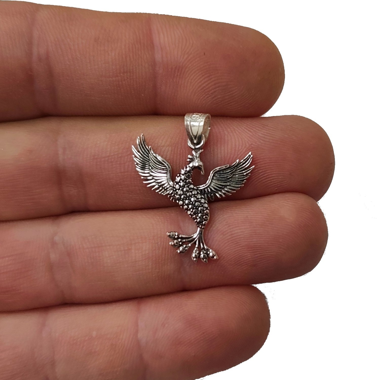 Sterling Silver Phoenix Pendant 925 Handmade 24x23mm Nickel Free Mythical Bird