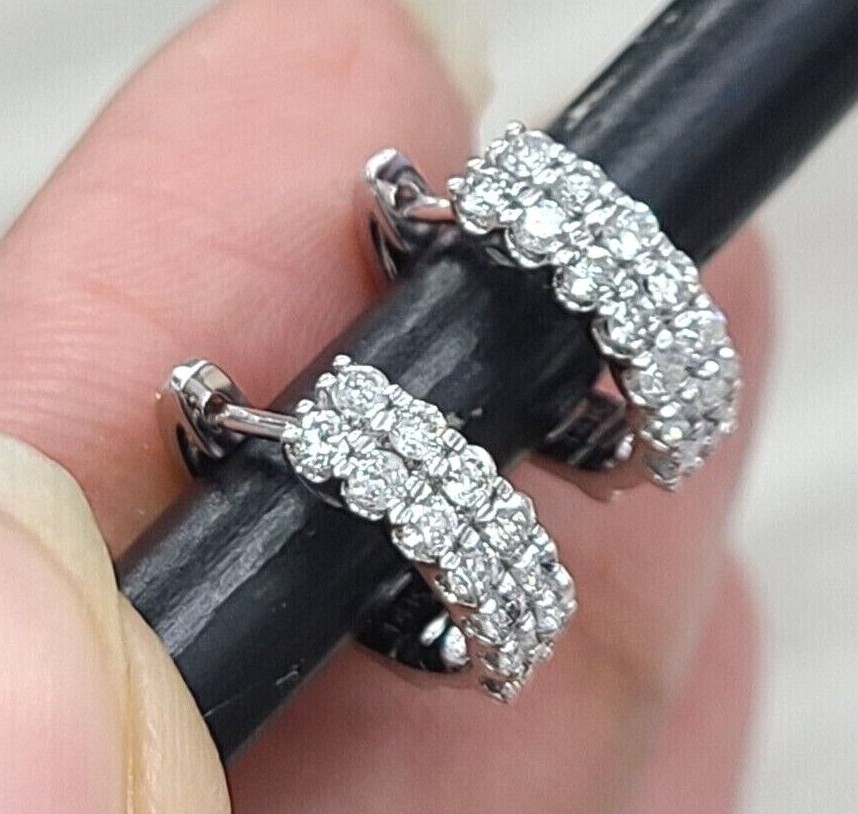 STEAL DEAL! 0.70 Carat Natural Round Diamonds Hoops Huggies Earrings in 14k Gold