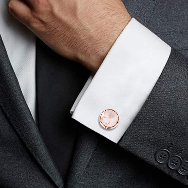Cufflinks and tuxedo studs Set for Men with Rose Gold & Pink Mother of Pearl