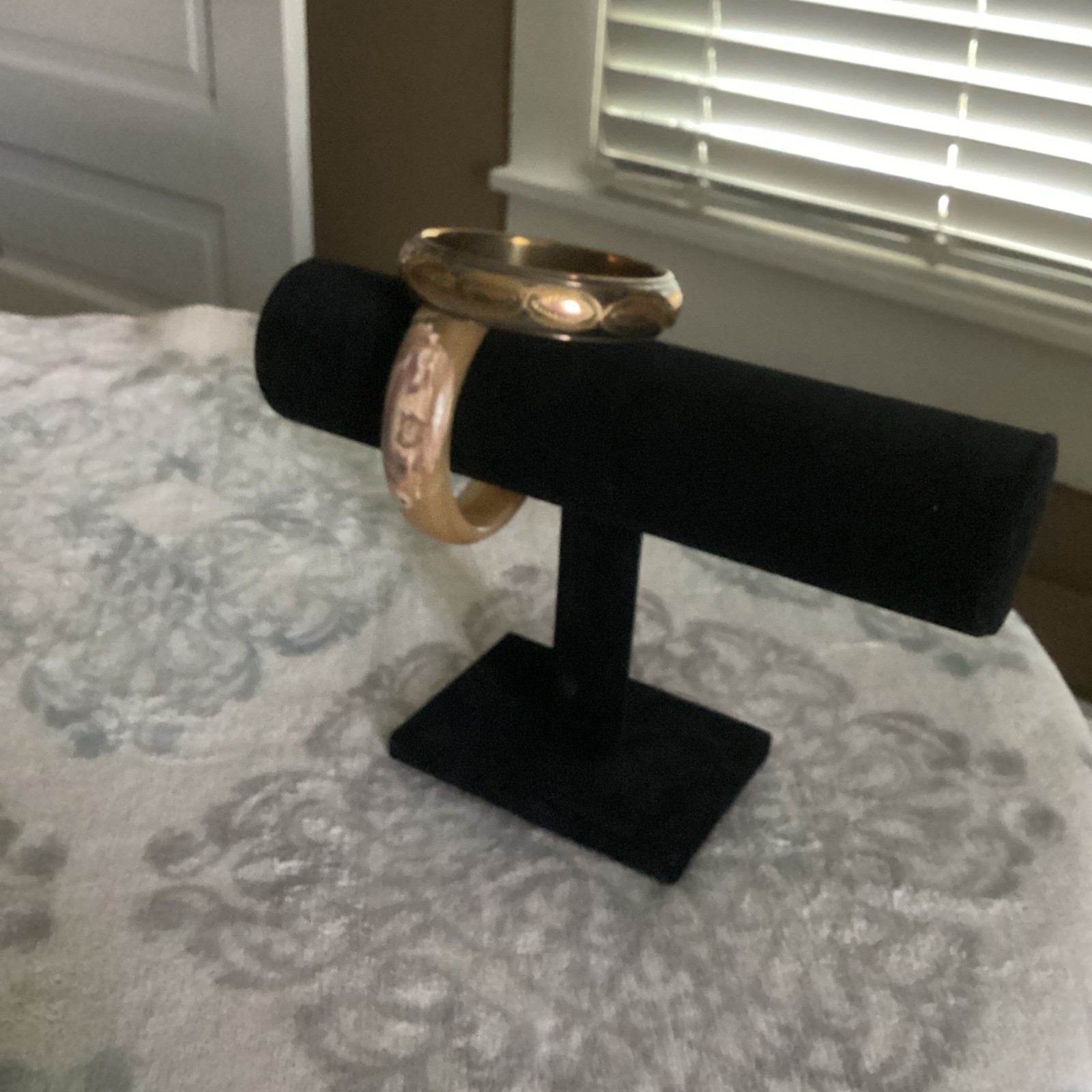 Vintage 2 Bangle Bracelets Brown Marble Rose Gold With A Gold Design