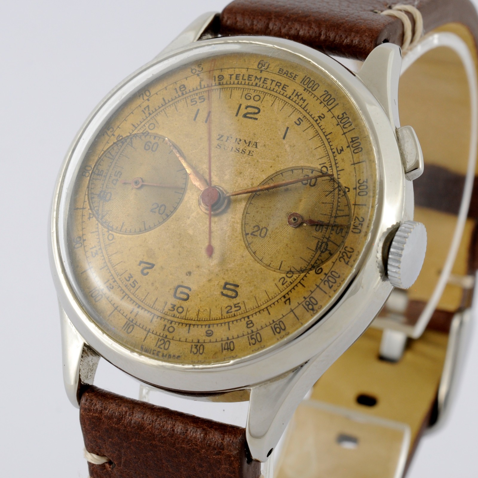 SWISS CHRONOGRAPH VALJOUX 22 MANUAL WIND ST STEEL WATCH W/ ORIGINAL VINTAGE DIAL