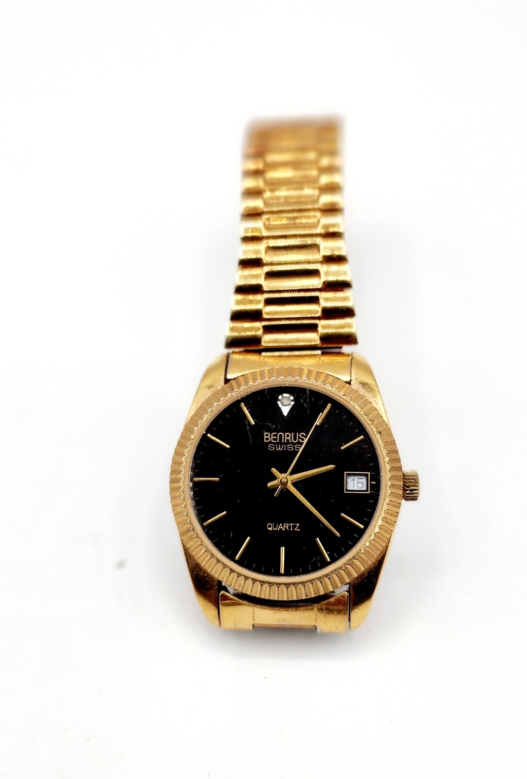 Mens Benrus Swiss Black Dial Diamond Quartz Watch