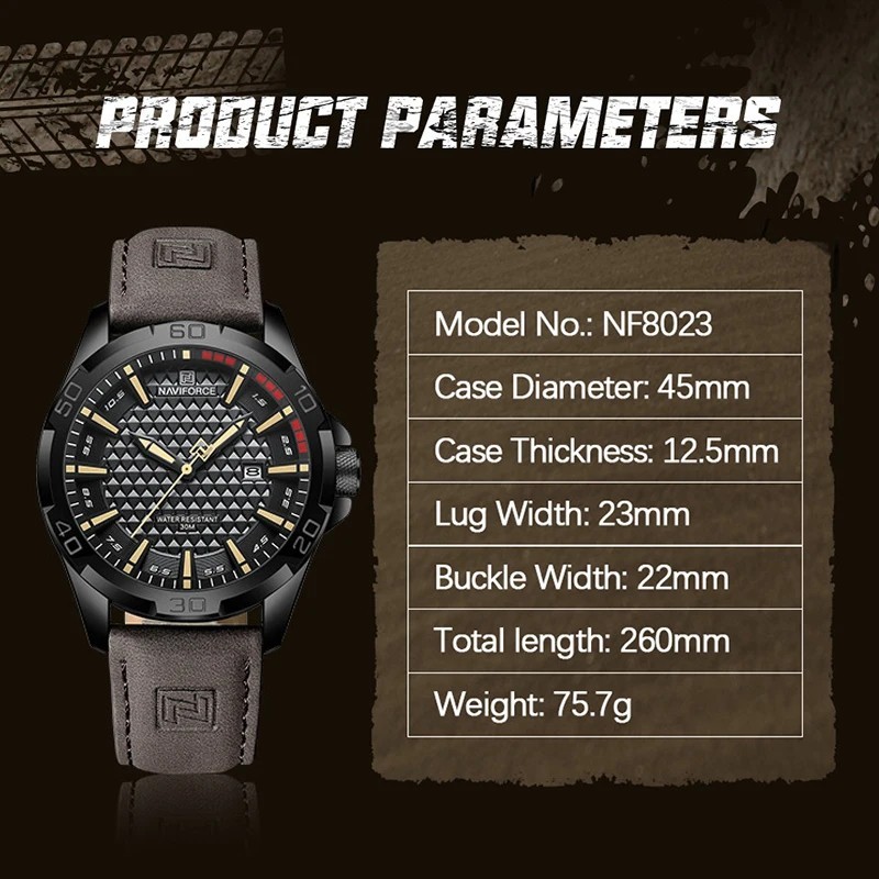 NAVIFORCE Men Casual Sport Military Quartz Calendar Wrist Watch for Man Business