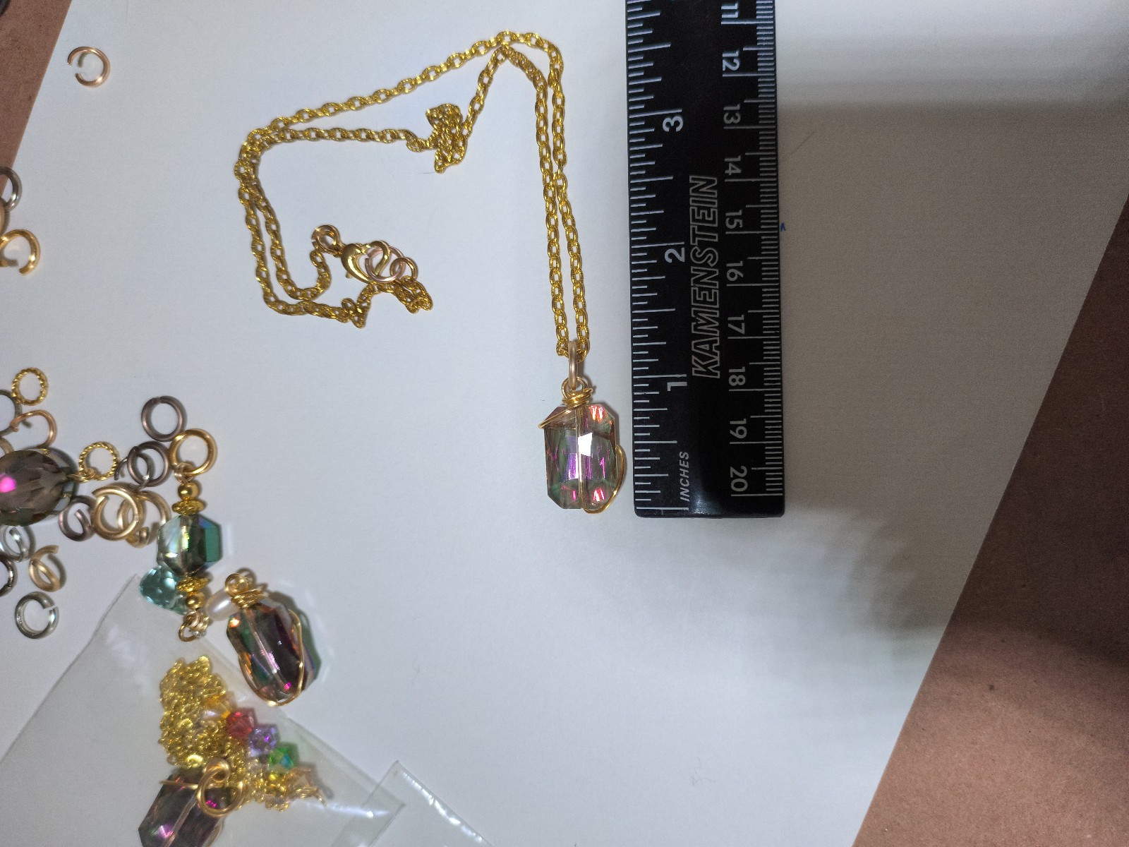 #5 Gold Necklace with a Pink/Green Crystal Wire Wrapped