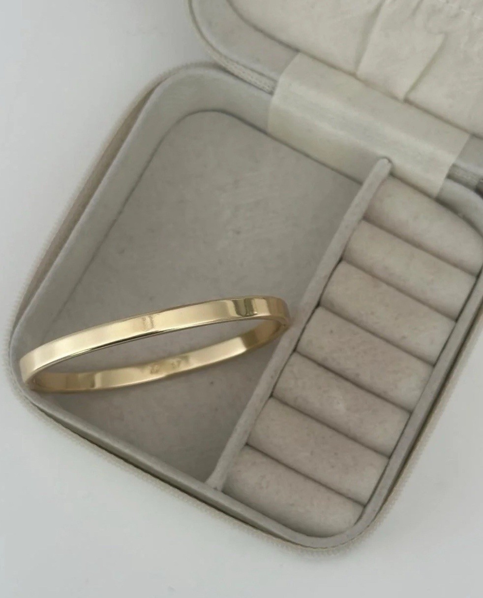 14K Gold Plated Oval Bangle Bracelet Water Resistant Rhodium Finish – Small 54mm