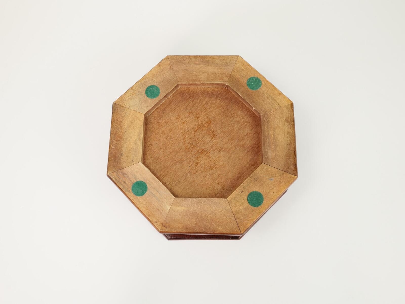 Vintage Octagonal Wood Jewelry Box with Floral Glass Top and Pink Velvet Lining