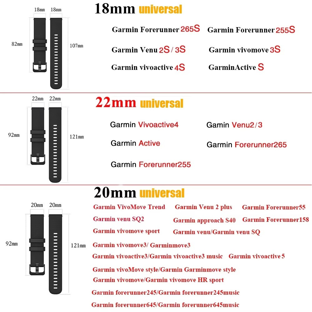18mm 20mm 22mm Watch Strap For Garmin Watch Venu 3/3s/2/2s Silicone Watchbands