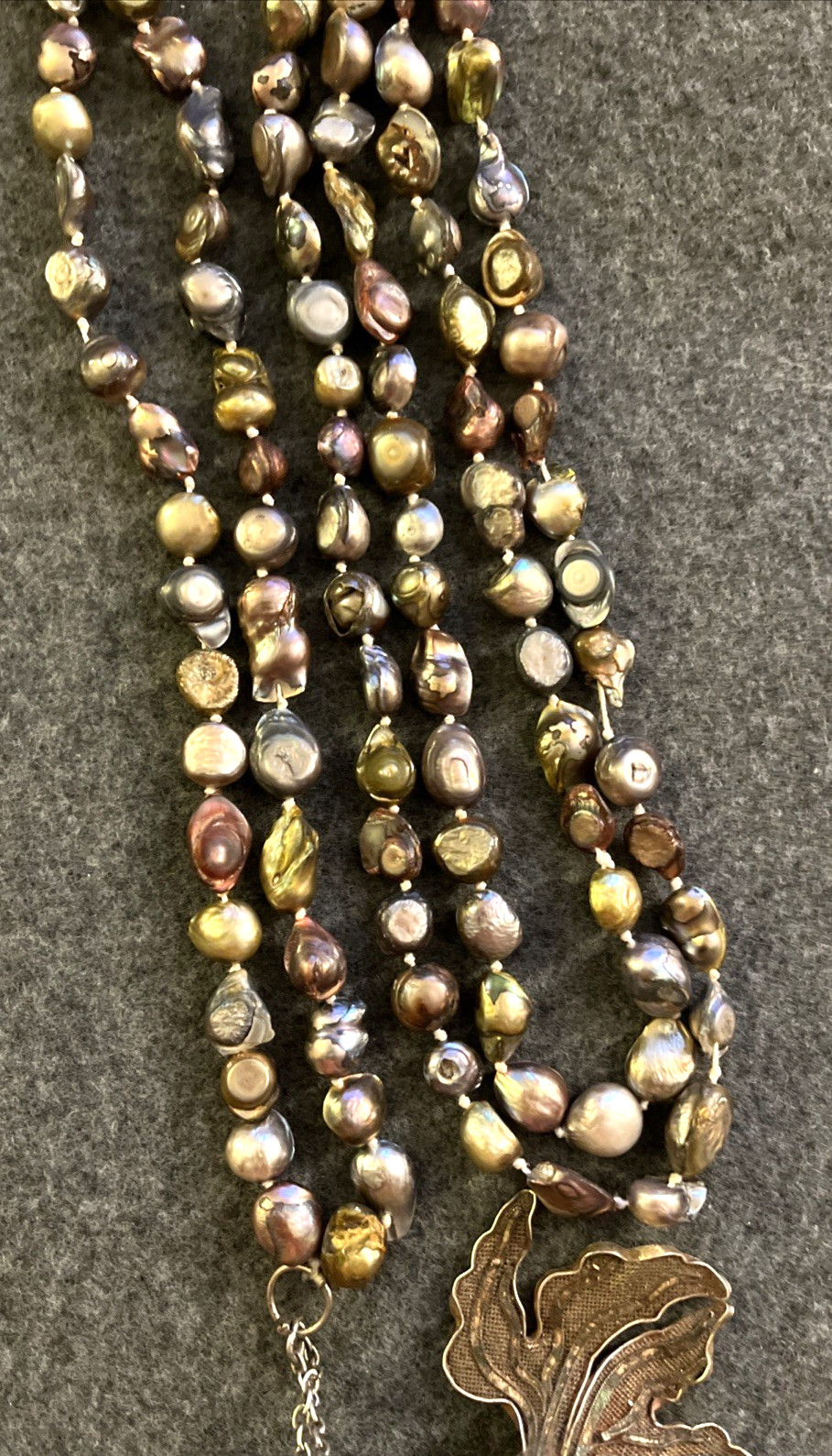 Vintage Large Silver Articulated Koi Fish Pendant Fresh Water Pearl 60″ Necklace