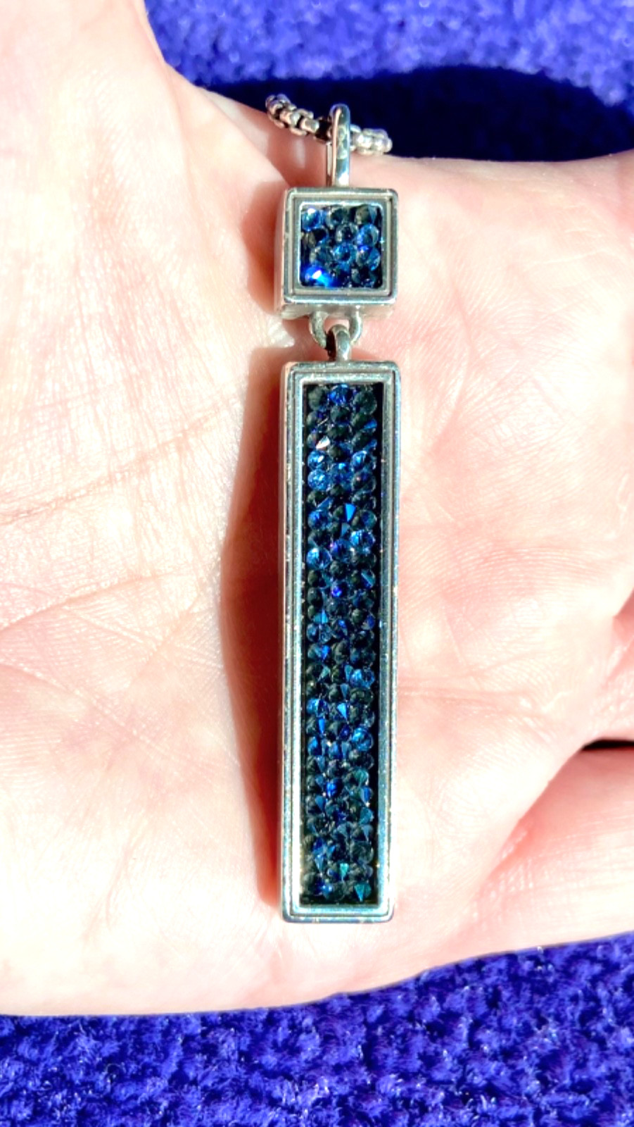 BRIGHTON CRYSTAL ROCKS BLUE DRUSY QUARTZ CRYS RECTANGLE CONVERT NECKLACE VG+✨VTG