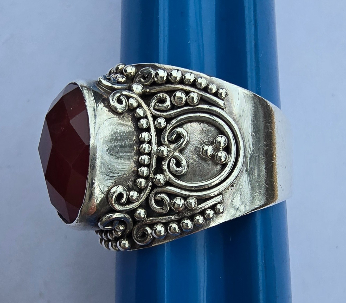 Suarti BA Sterling Silver Faceted Carnelian Stone Ring Size 9