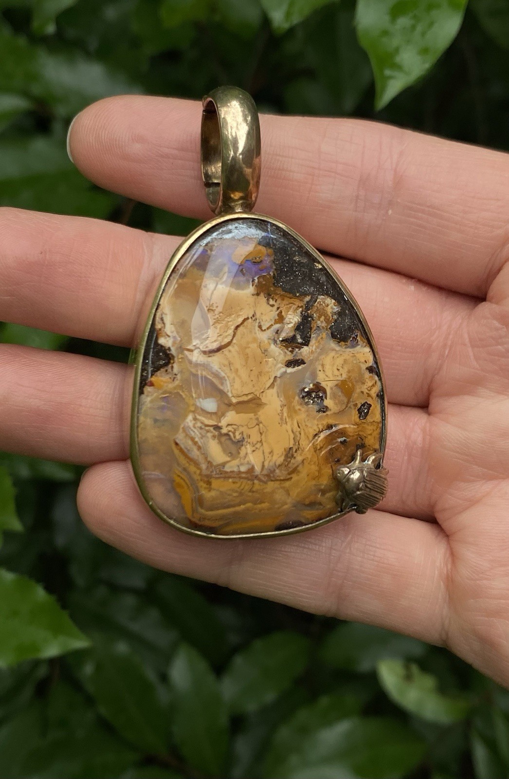 Large Stephen Dweck OOAK One-of-a-Kind bronze Opal pendant with Adam Beetle