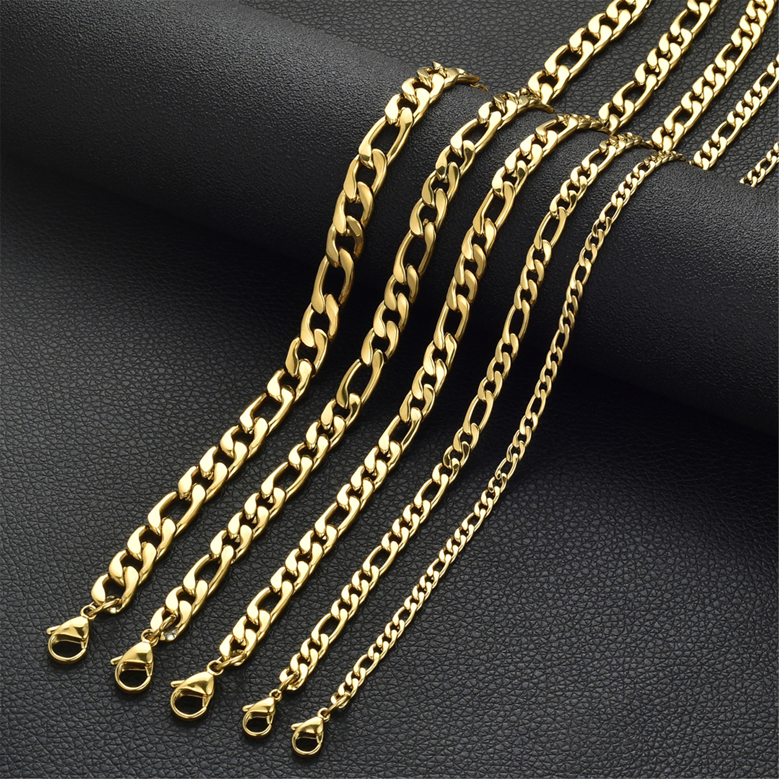 Stainless Steel 14K Gold Plated Figaro Chain Womens Mens Necklace 16-26″ *G033