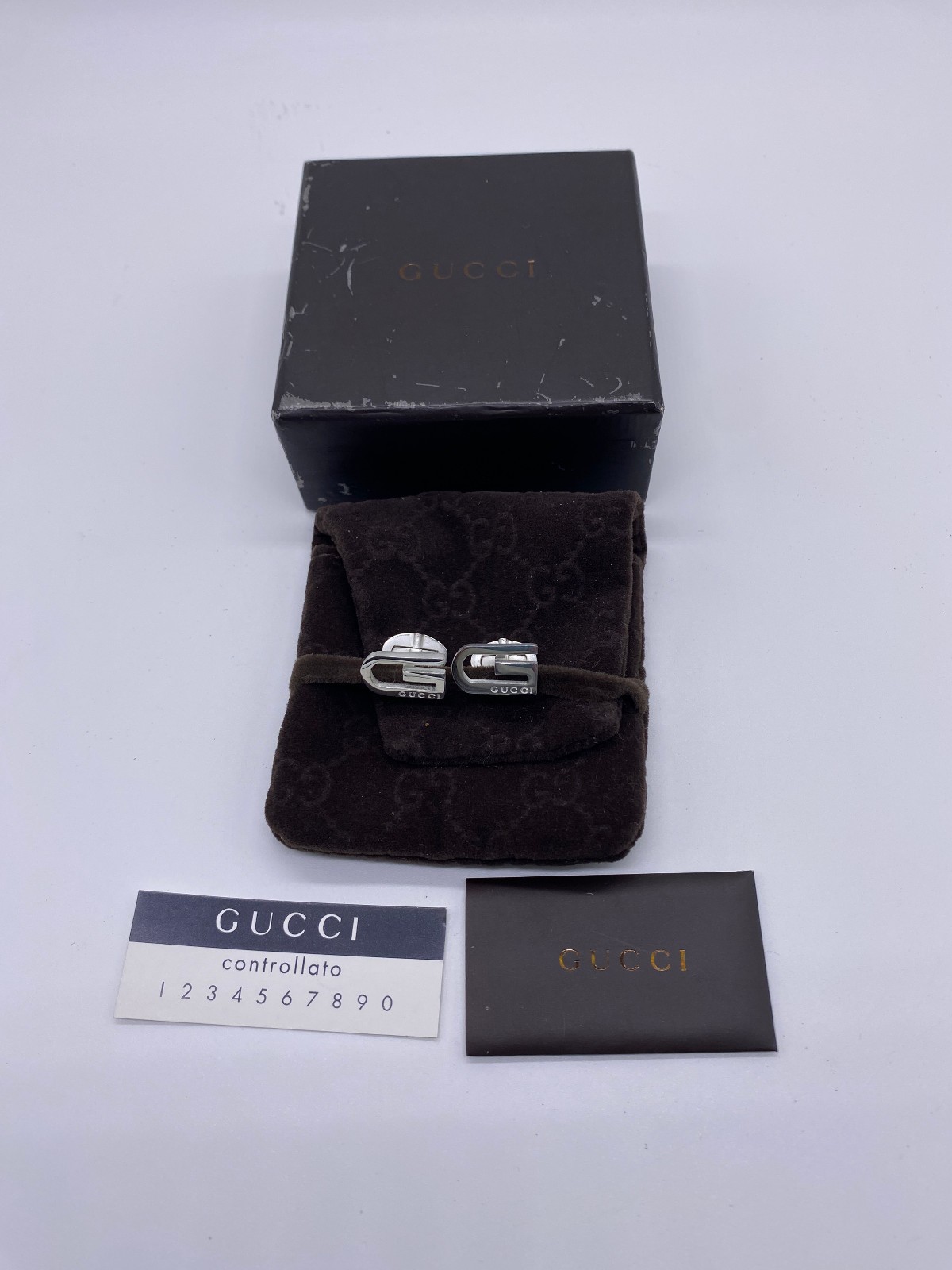 Gucci Cufflinks “G” Logo Sterling Silver 925 IN ORIGINAL BOX 8.6g, 1.7cm x 1.0cm