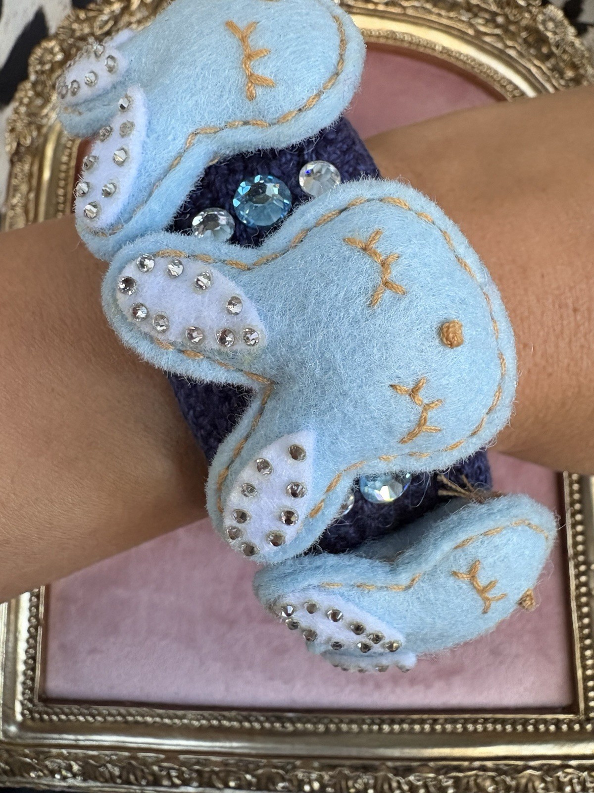 Tarina Tarantino Kyoto Carnival Felt Blue Bunny Swarovski Bangle Bracelet RARE