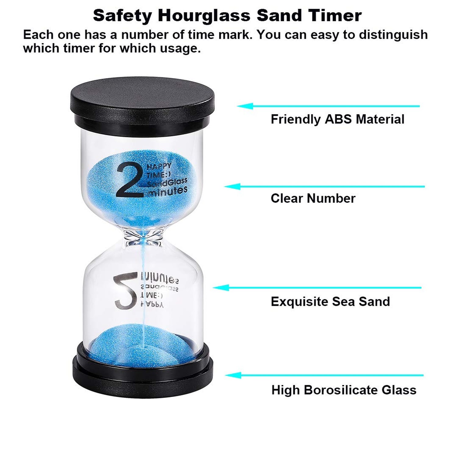 Sand Timer 2 Minute Hourglass Timer: Colorful Small Blue Sand Clock 2 Min, Pl…