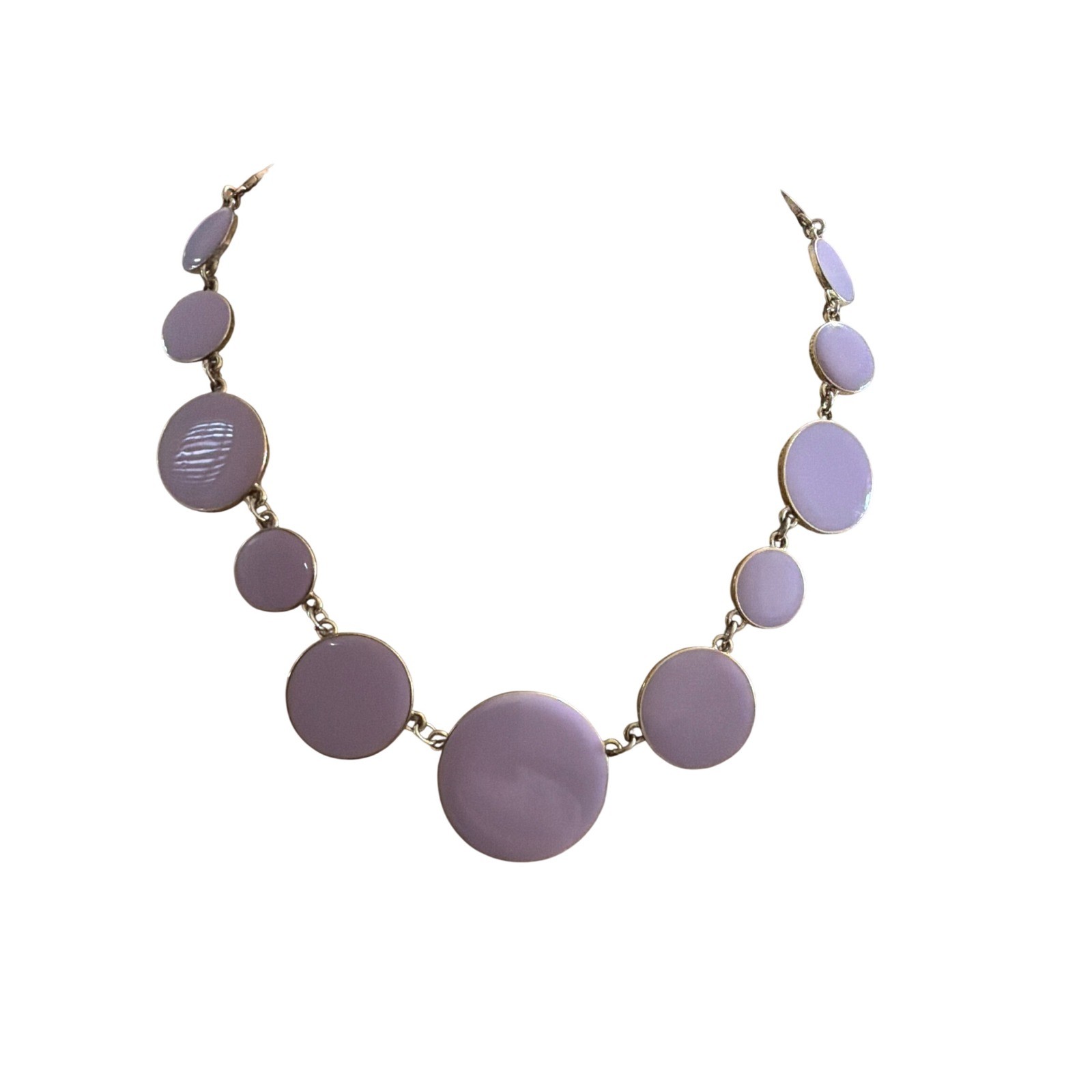 Lavender Enamel Graduated Disc Bib Necklace Silver Tone Adjustable Mod Retro