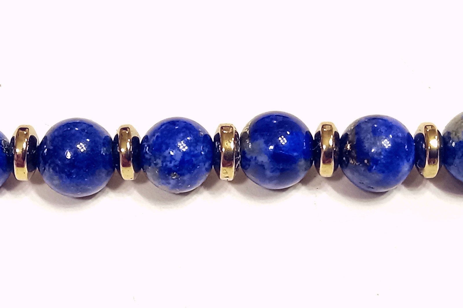 Ladies 6 mm LAPIS & Gold Disc Bracelet 14K GOLD Clasp Knotted CUSTOM LENGTH