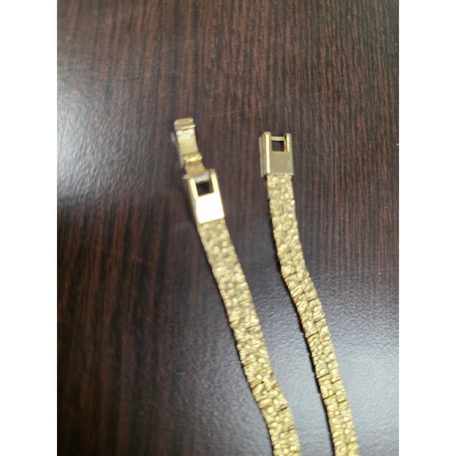 Vintage Gold Tone Nugget Flat Link Chain Necklace Textured Bark Finish 27g