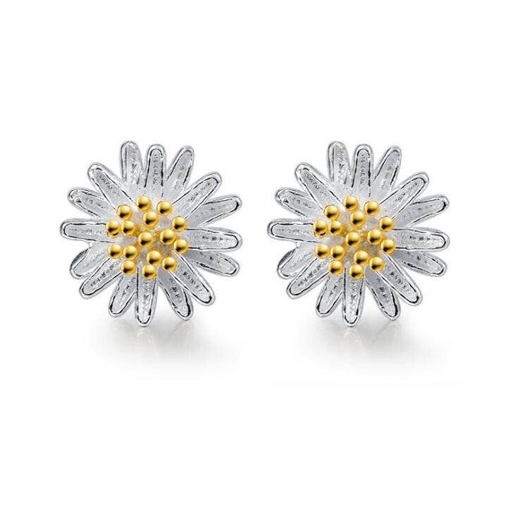 6mm 925 Sterling Silver Gold-tone Daisy Flower Simple Stud Earrings Gift Box A11
